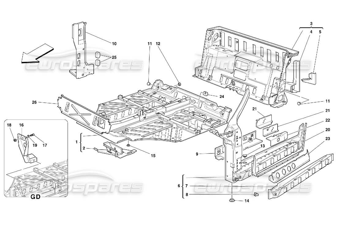 ferrari 355 (2.7 motronic) central part structures parts diagram