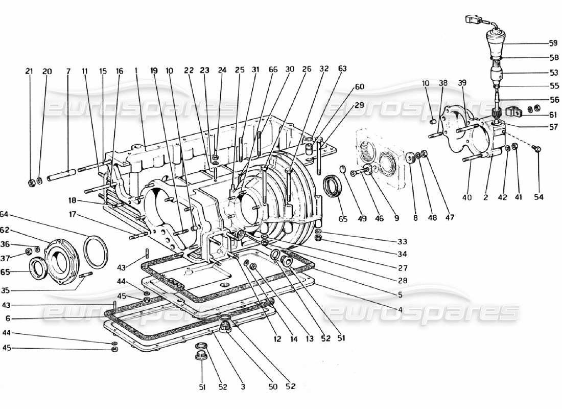 ferrari 308 gtb (1976) gearbox - differential housmg and oil sump parts diagram