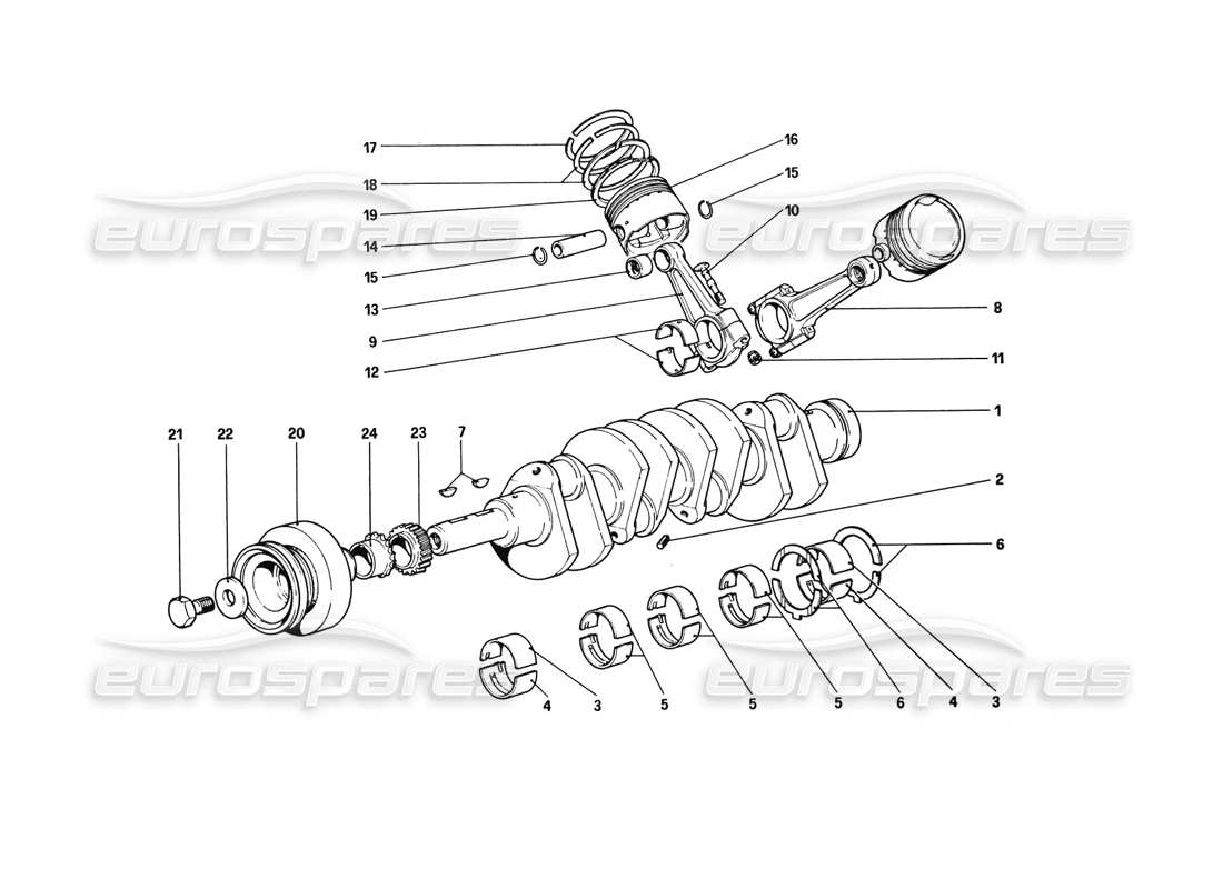 ferrari 308 gtb (1980) crankshaft - connecting rods and pistons part diagram