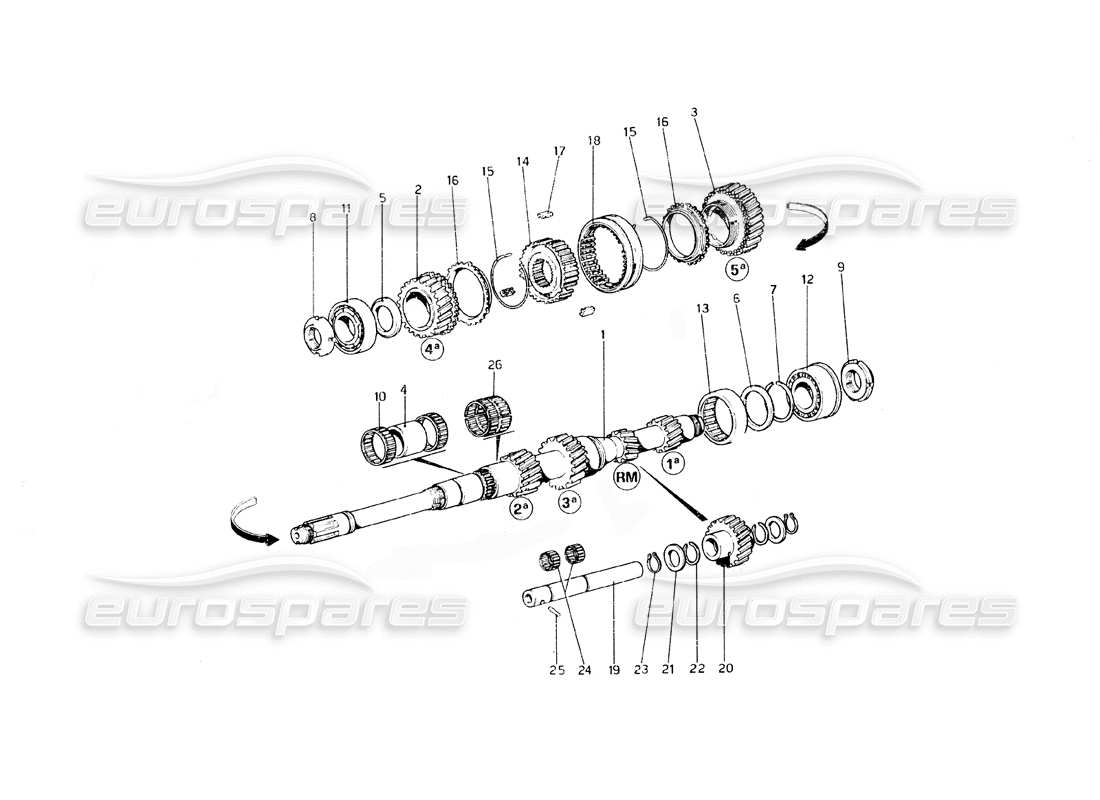 ferrari 308 gt4 dino (1979) main shaft gears part diagram