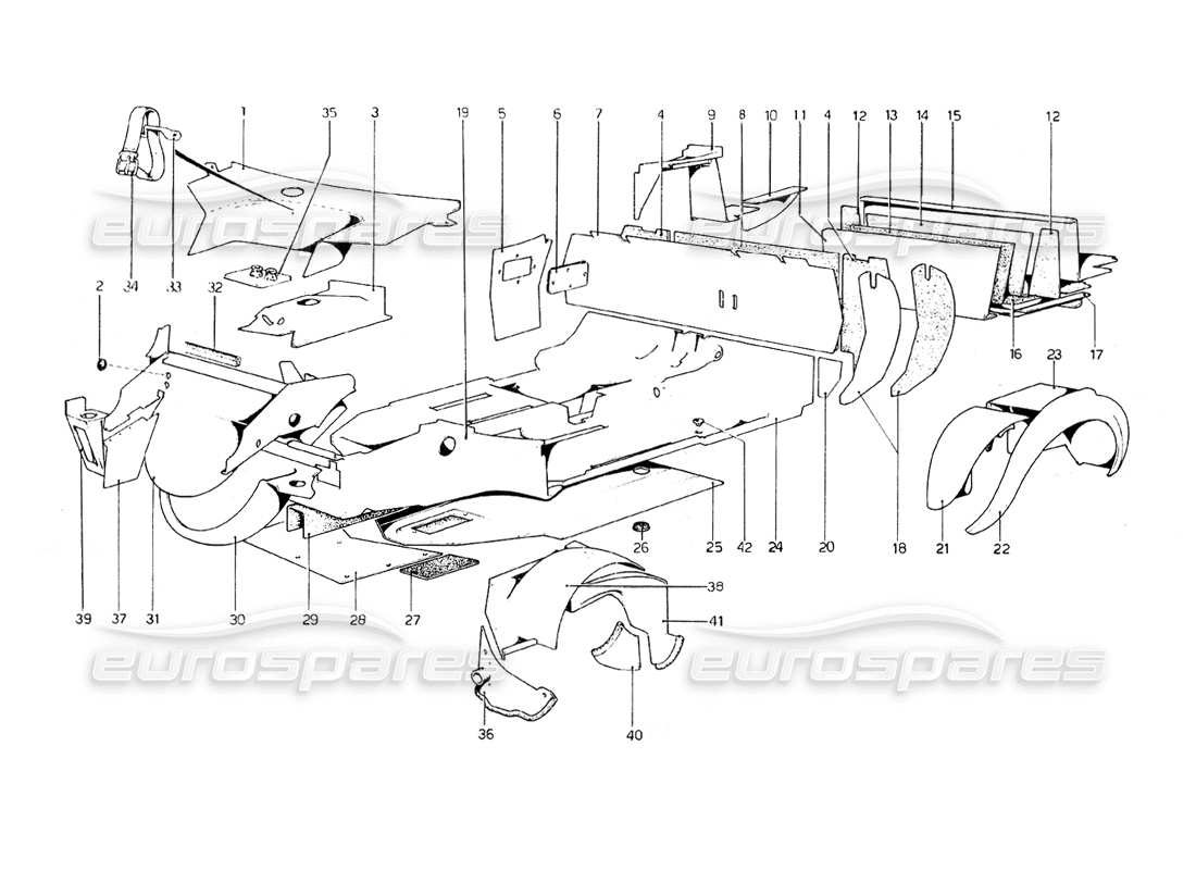 ferrari 308 gt4 dino (1979) body shell - inner elements part diagram