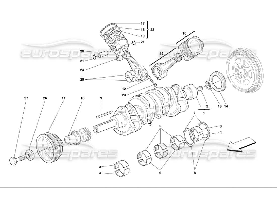 ferrari 360 modena crankshaft, conrods and pistons parts diagram