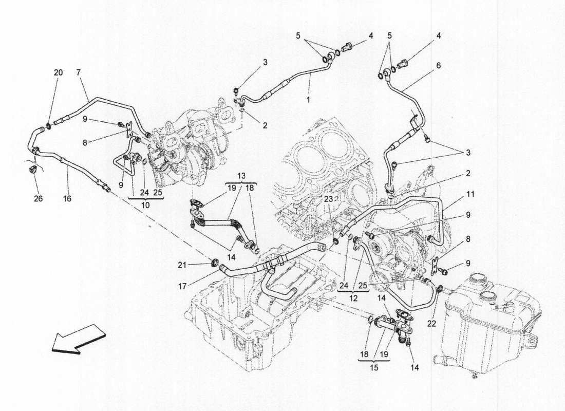 maserati qtp. v6 3.0 bt 410bhp 2wd 2017 turbocharging system: lubrication and cooling parts diagram
