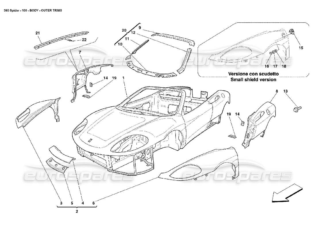 ferrari 360 spider body - outer trims part diagram