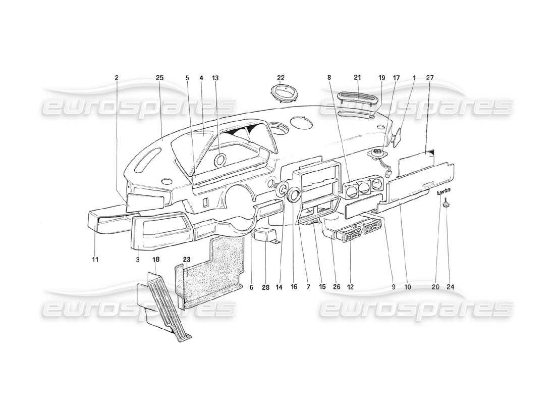ferrari 208 turbo (1989) instruments panel (until car 71595) part diagram