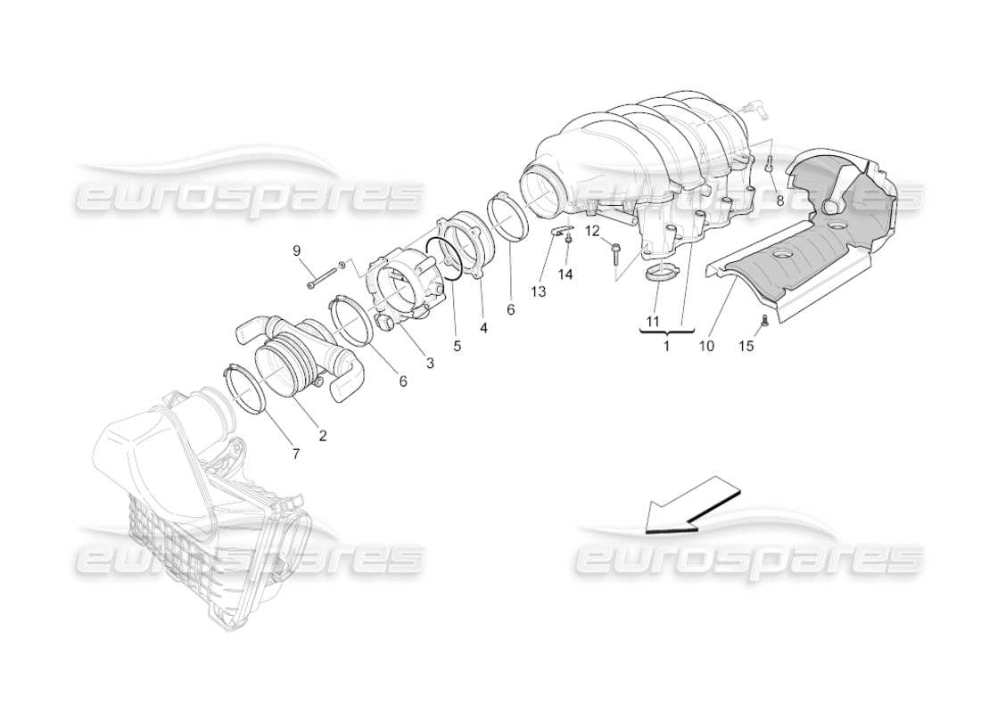 maserati grancabrio (2010) 4.7 intake manifold and throttle body parts diagram