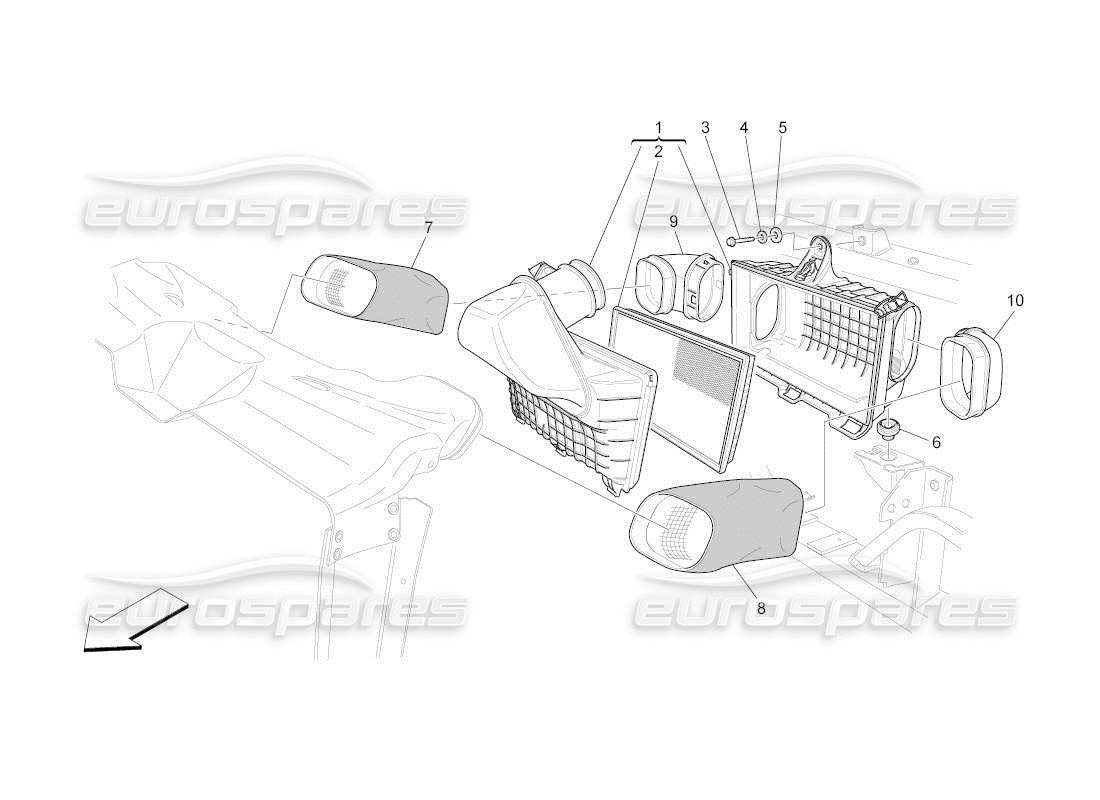 maserati qtp. (2011) 4.7 auto air filter, air intake and ducts part diagram