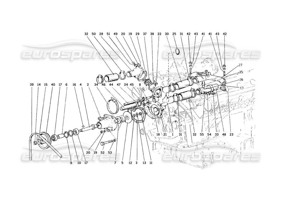 ferrari 308 gt4 dino (1979) water pump and pipings part diagram