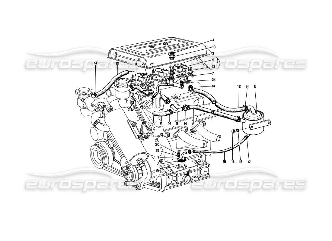 ferrari 246 dino (1975) blow - by system parts diagram