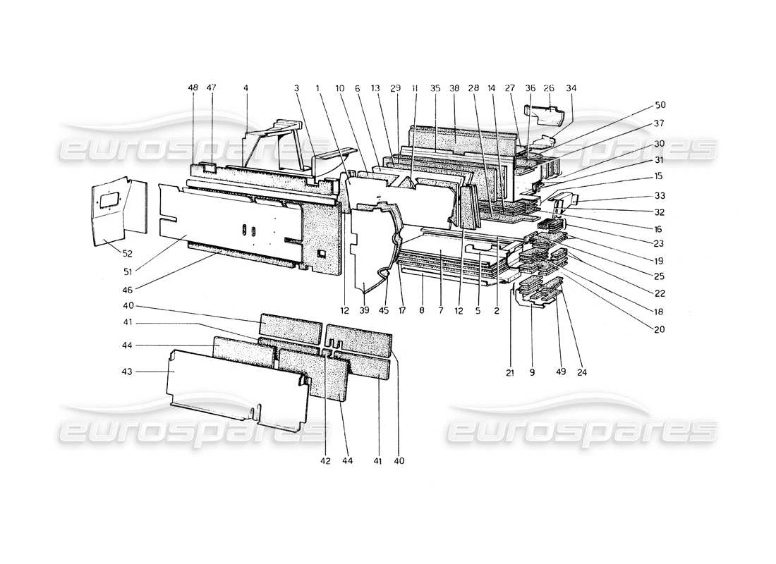 ferrari 308 gt4 dino (1979) body shell - inner elements (usa 78 - j) part diagram