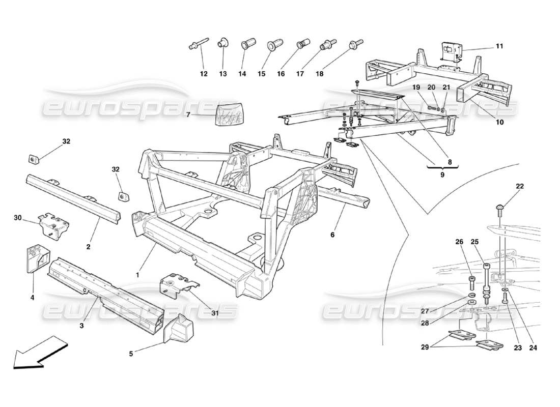 ferrari 360 challenge stradale frame - rear elements structures and plates part diagram