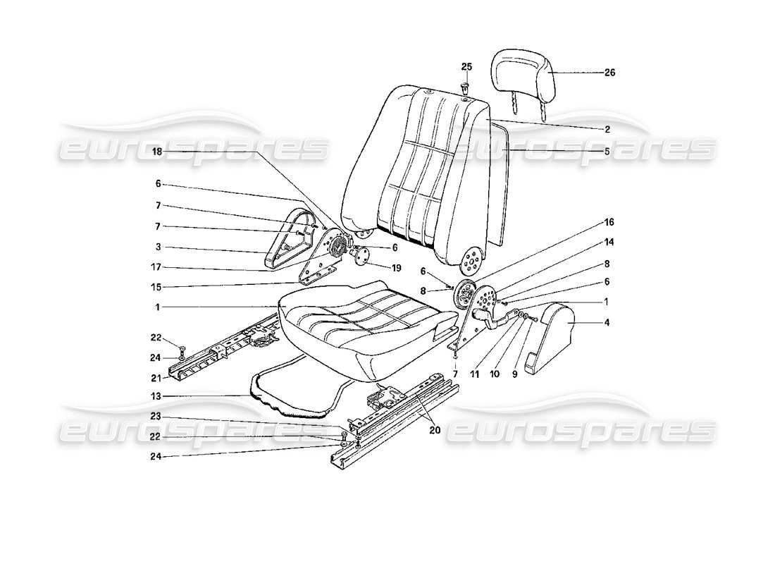 ferrari 208 turbo (1989) seat parts diagram