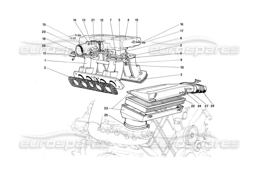 ferrari 308 (1981) gtbi/gtsi air intake and manifolds part diagram