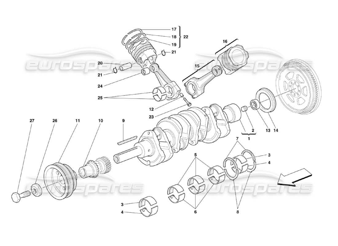 ferrari 360 challenge stradale crankshaft, conrods and pistons part diagram