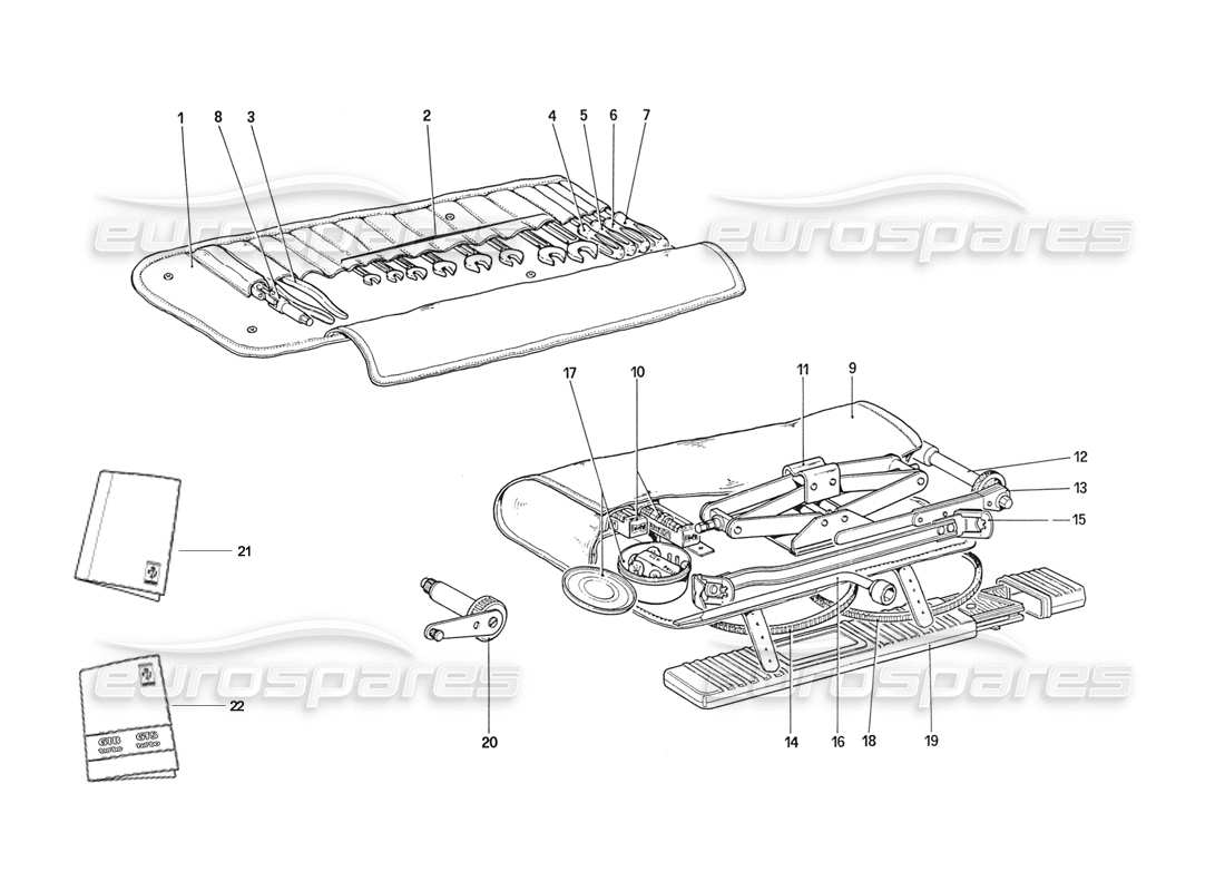 ferrari 208 turbo (1989) tool kit - documents & accessories parts diagram