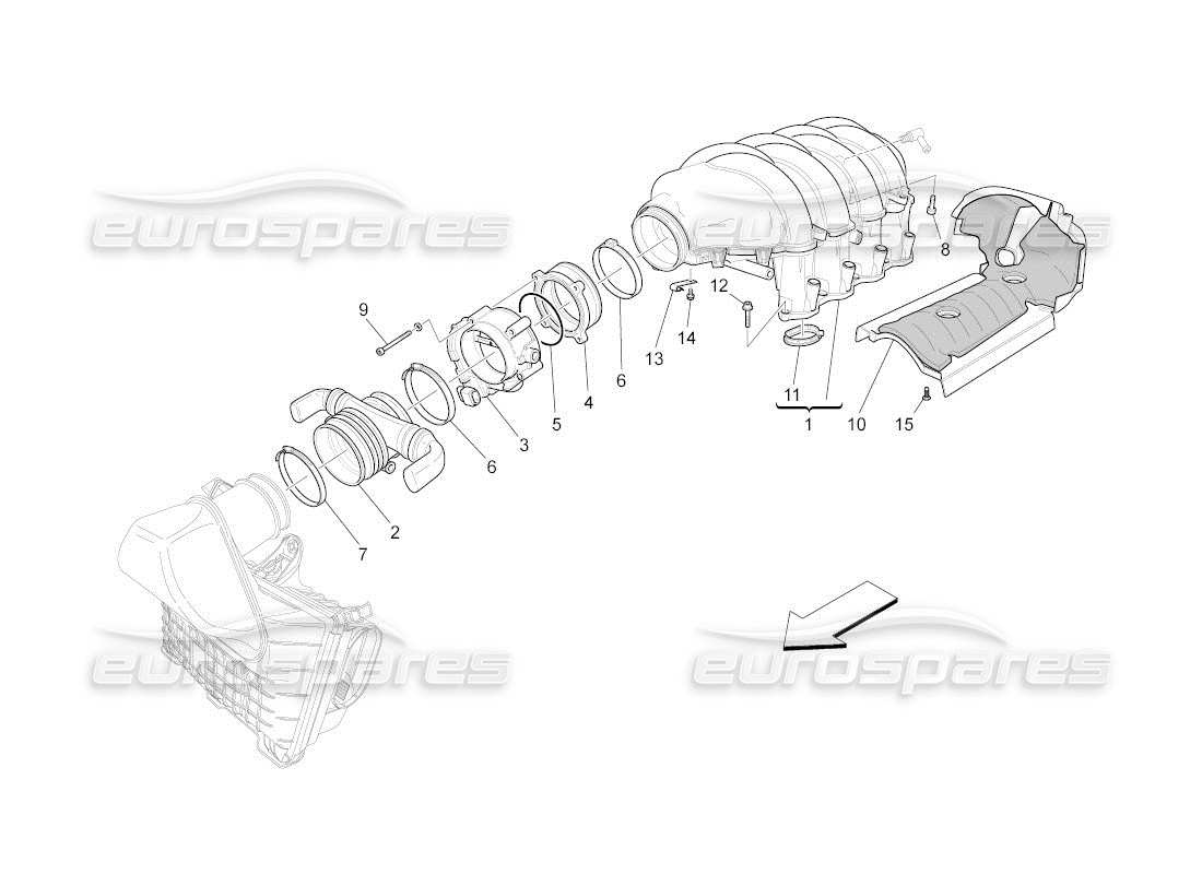 maserati qtp. (2011) 4.7 auto intake manifold and throttle body parts diagram