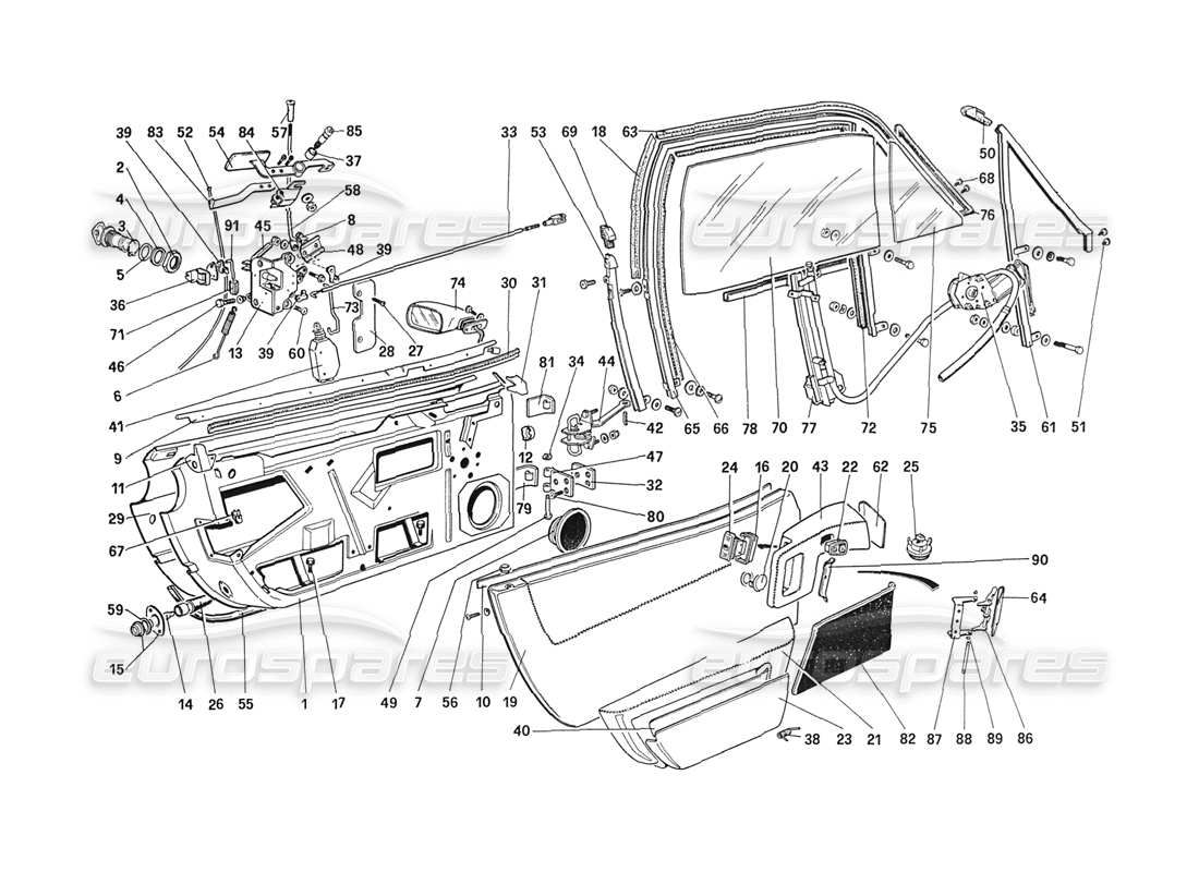 ferrari 208 turbo (1989) doors (until car 71595) part diagram