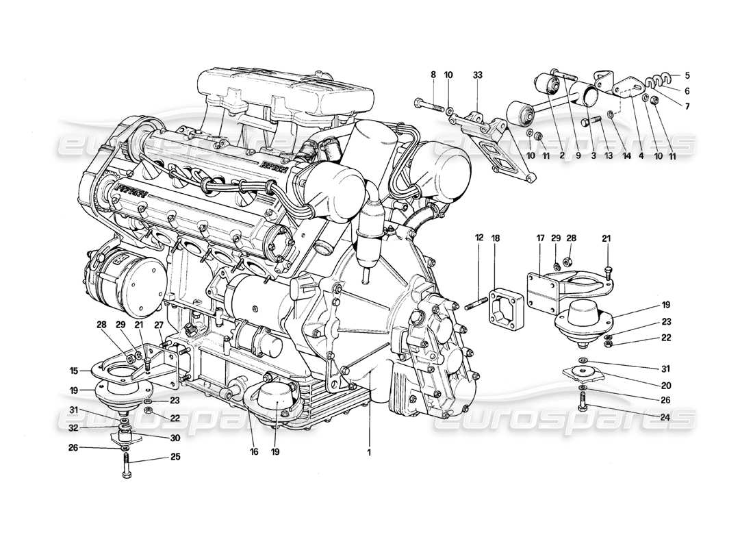 ferrari 308 (1981) gtbi/gtsi engine - gearbox and supports part diagram