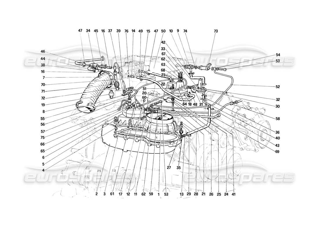 ferrari 308 (1981) gtbi/gtsi fuel injection system - fuel distributors, lines parts diagram