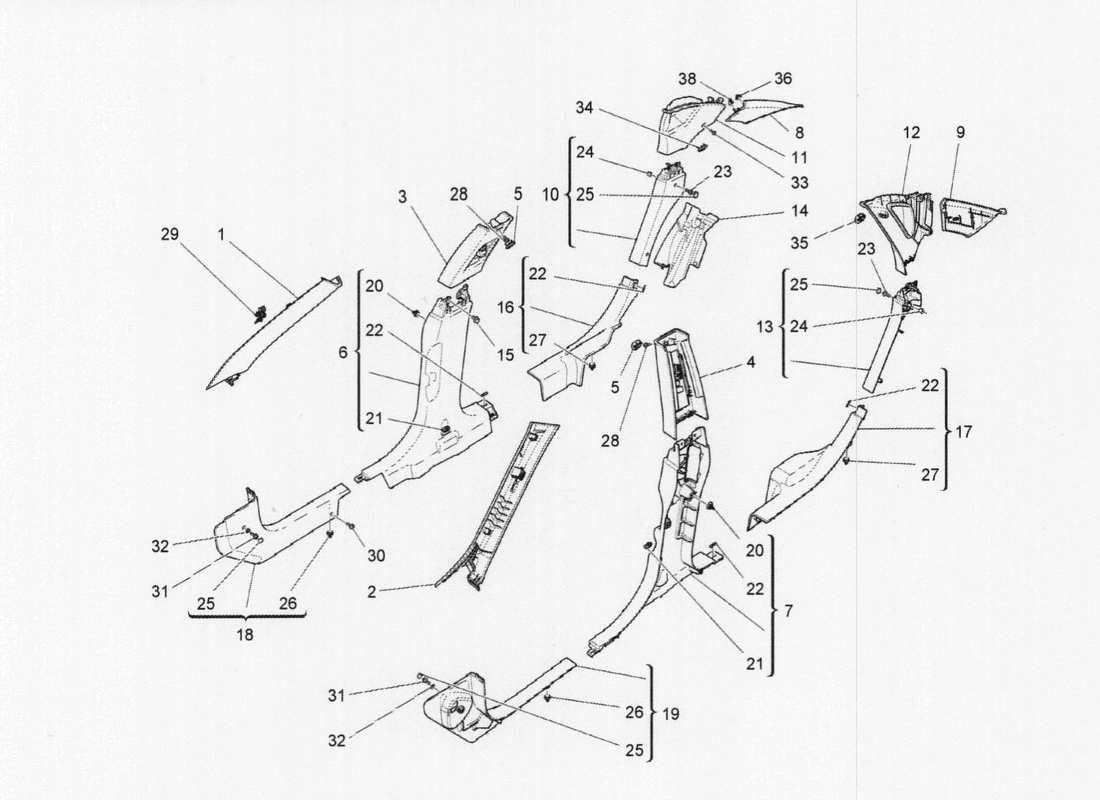 maserati qtp. v6 3.0 tds 275bhp 2017 passenger compartment b pillar trim panels and side panels part diagram