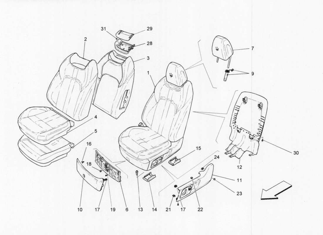 maserati qtp. v6 3.0 tds 275bhp 2017 front seats: trim panels part diagram