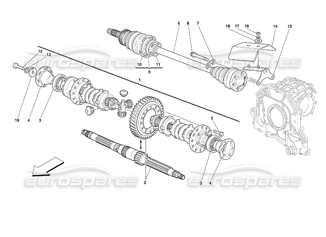 ferrari 355 (2.7 motronic) differential & axle shafts parts diagram