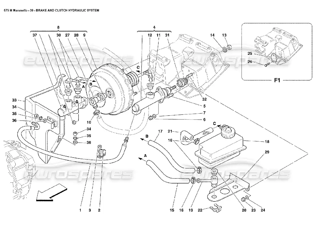 ferrari 575m maranello brake and clutch hydraulic system parts diagram