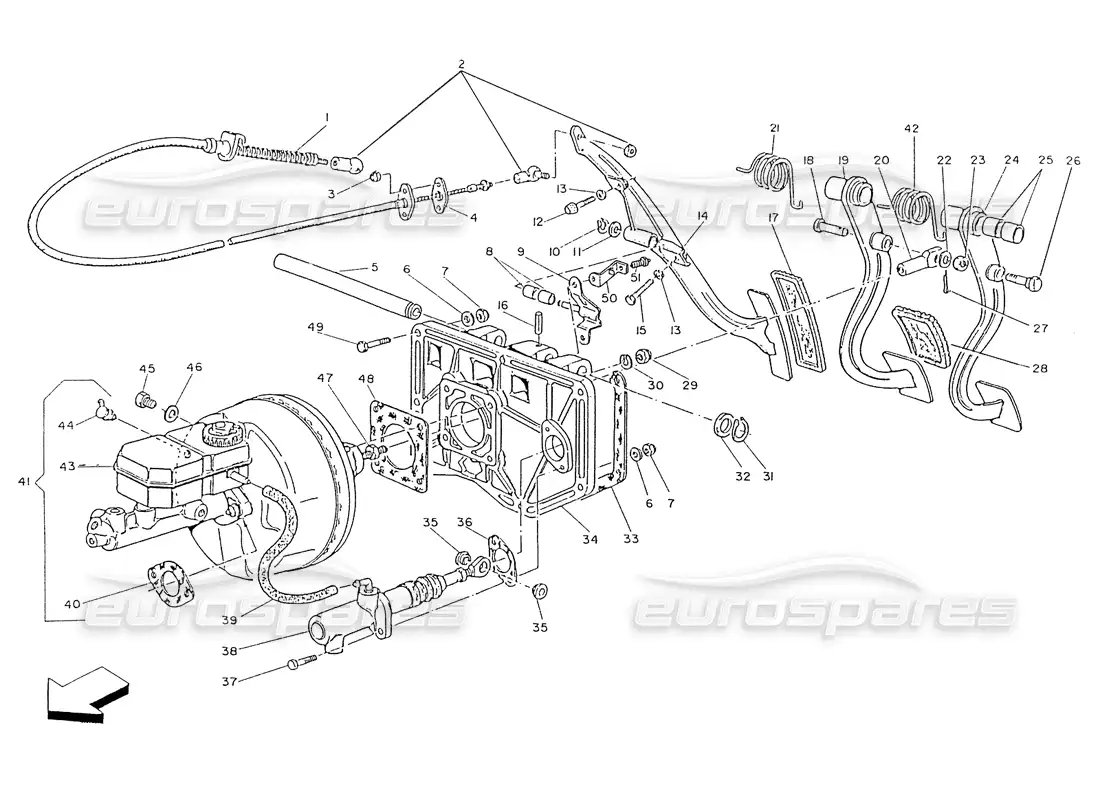 maserati ghibli 2.8 (non abs) pedal board, power brake, clutch pump parts diagram