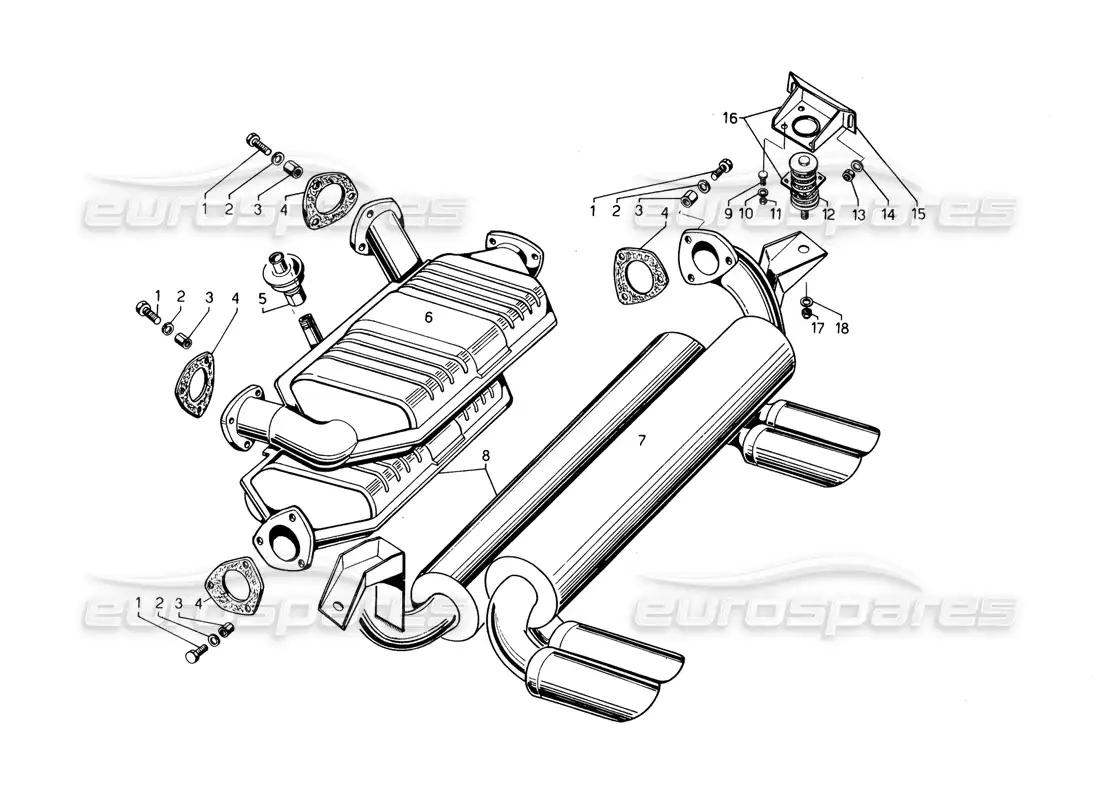 lamborghini countach 5000 qvi (1989) exhaust pipes parts diagram