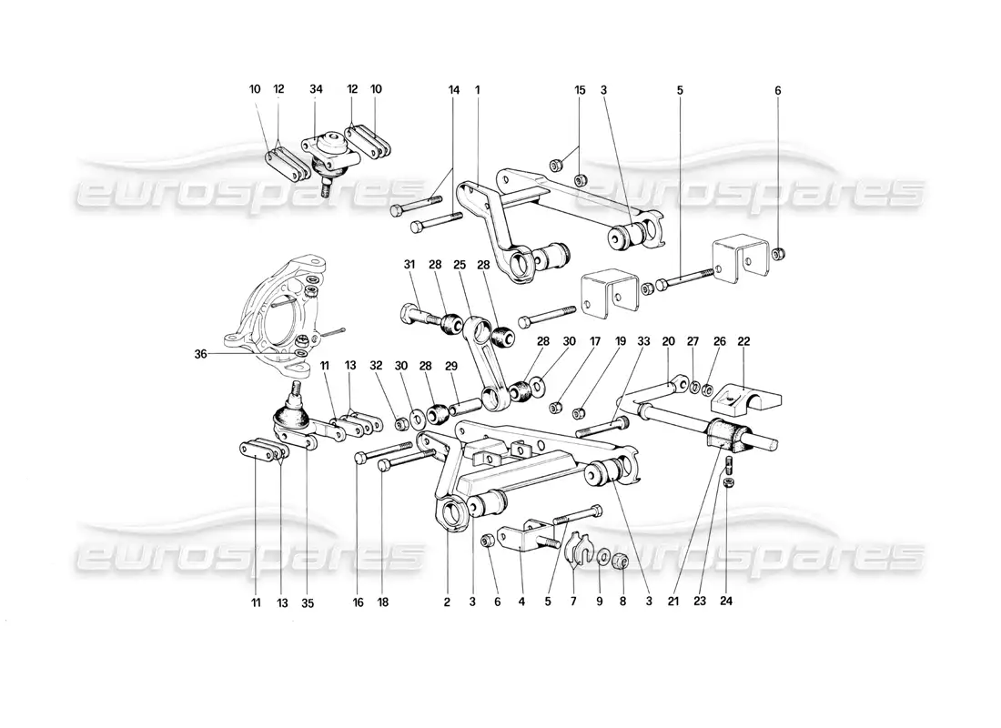 ferrari mondial 3.0 qv (1984) front suspension - wishbones parts diagram