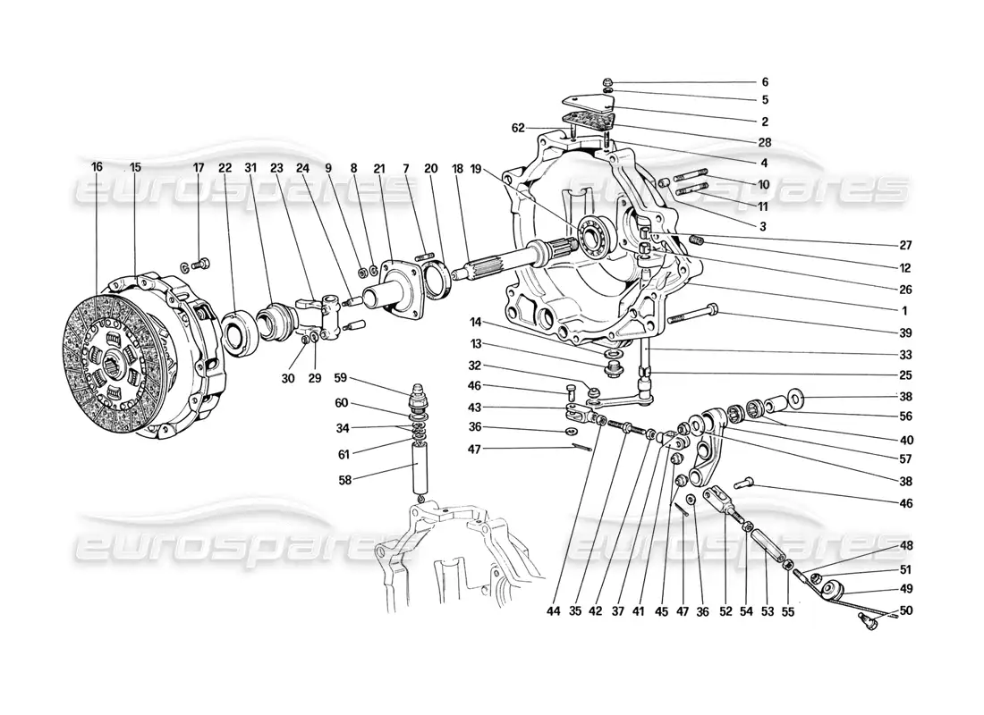 ferrari 328 (1988) clutch and controls parts diagram