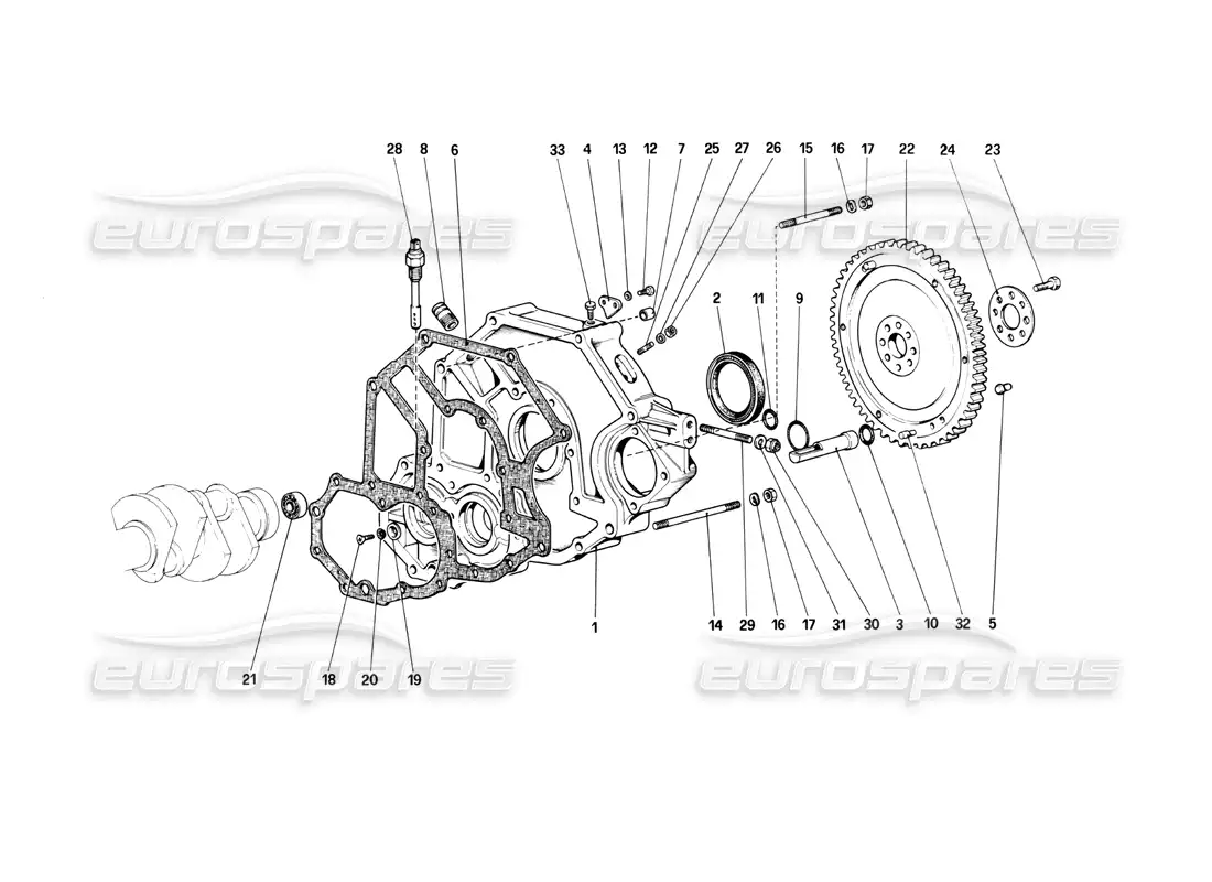 ferrari mondial 3.0 qv (1984) flywheel and clutch housing spacer parts diagram