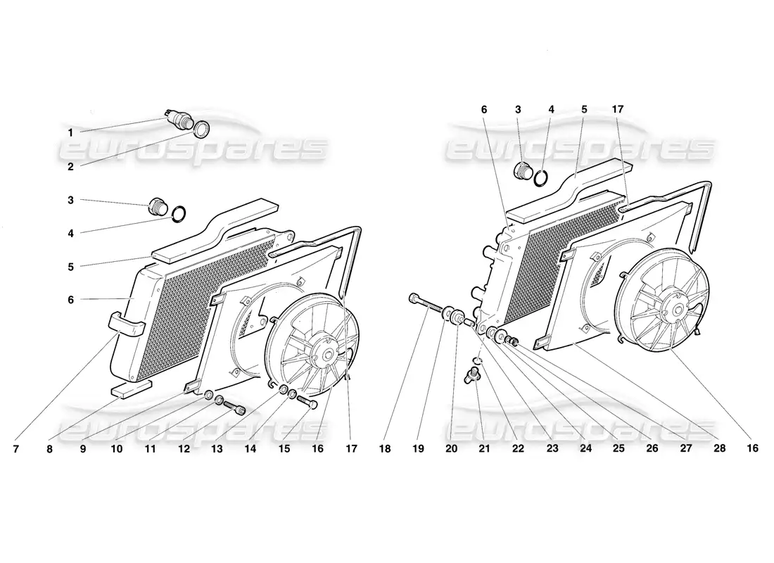 lamborghini diablo vt (1994) radiators and electro-fans parts diagram