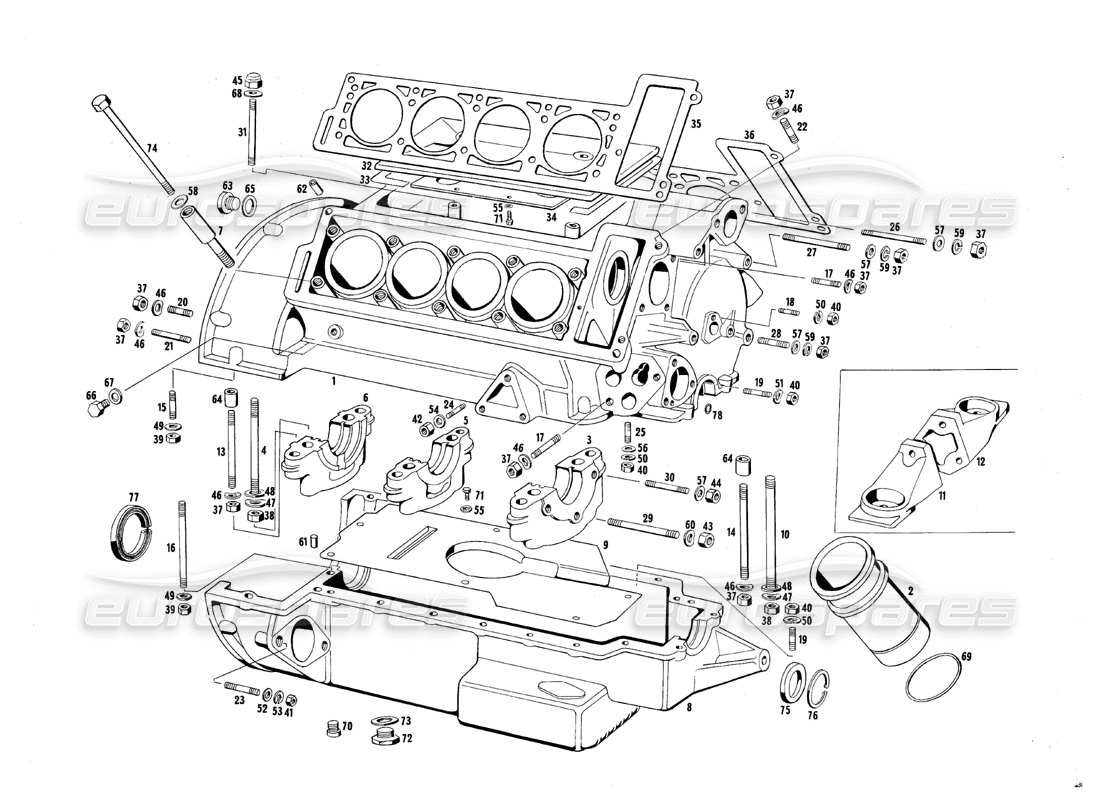 maserati qtp.v8 4.7 (s1 & s2) 1967 engine housing part diagram