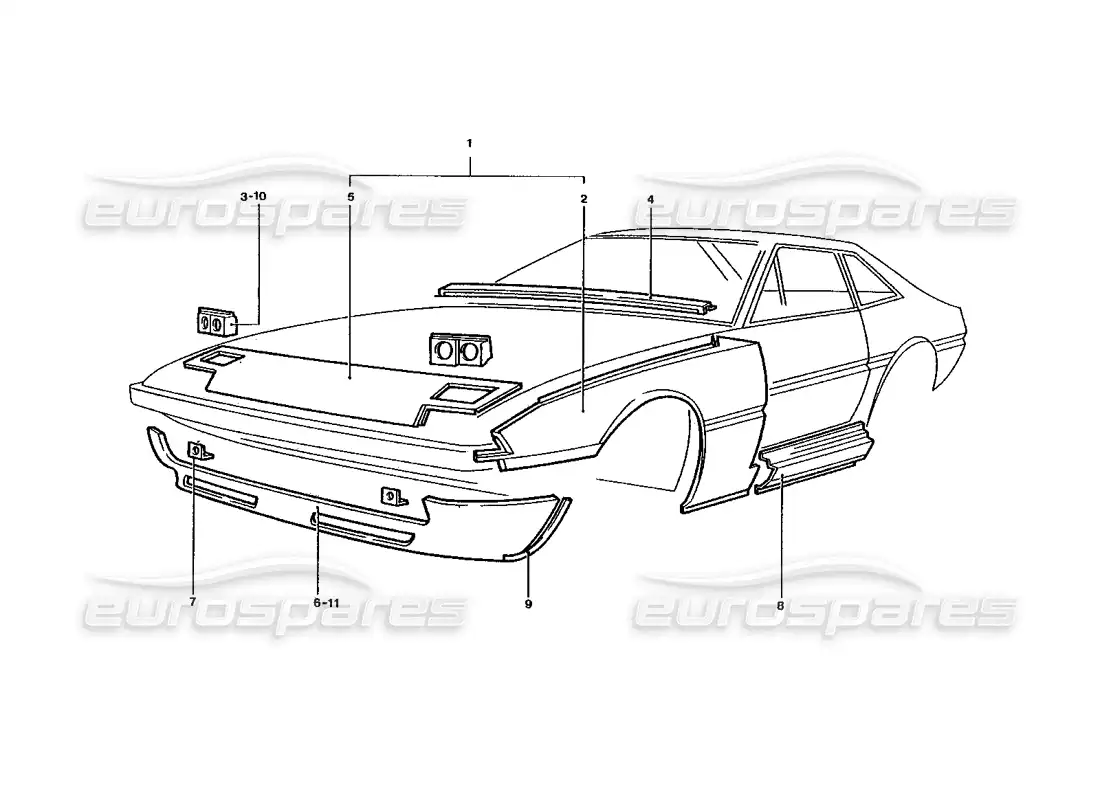ferrari 400 gt / 400i (coachwork) front end body panels parts diagram