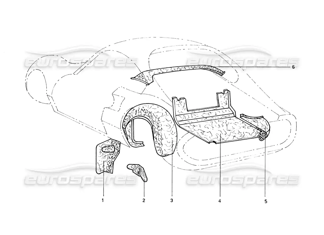 ferrari 206 gt dino (coachwork) rear inner panels & sheilds parts diagram