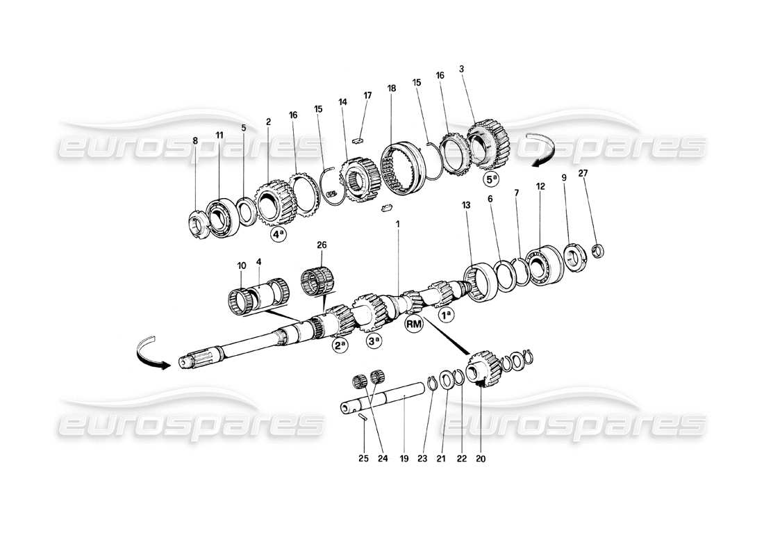 ferrari mondial 8 (1981) main shaft gears parts diagram