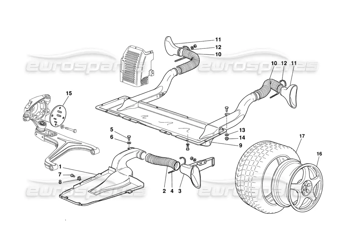 ferrari 348 challenge (1995) wheels and brake air intakes parts diagram