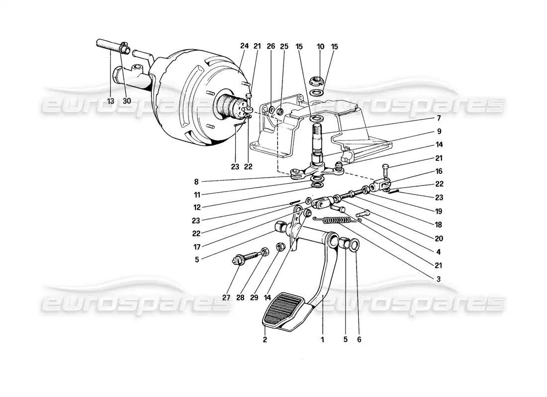ferrari 328 (1988) brake hydraulic system (for car without antiskid system - variants for rhd version) parts diagram