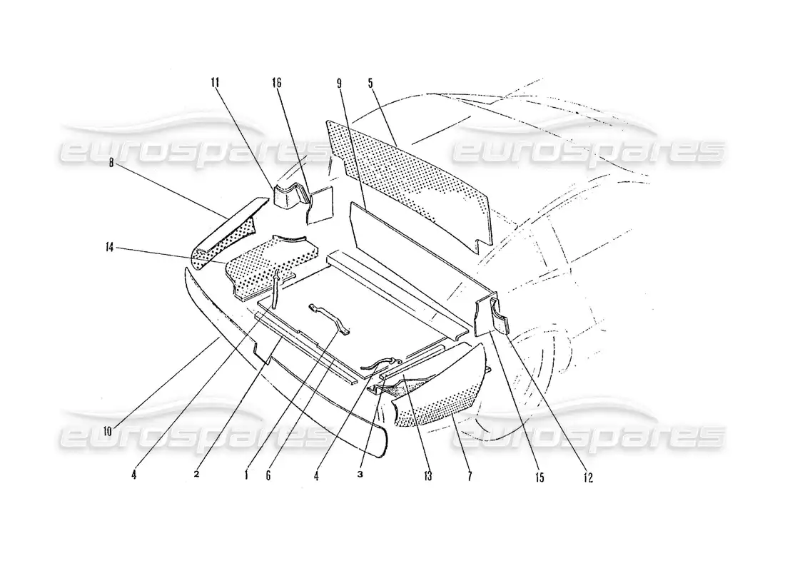 ferrari 365 gtc4 (coachwork) inner boot lid carpets parts diagram