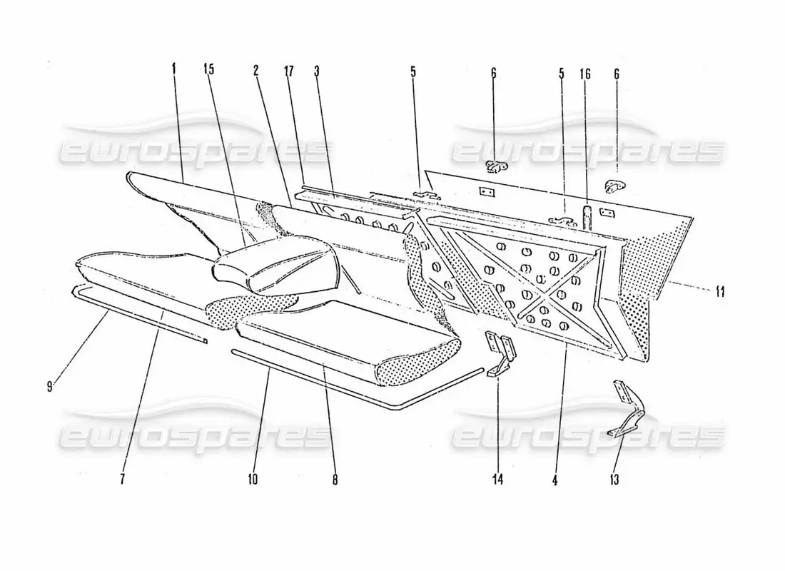 ferrari 365 gtc4 (coachwork) rear seats parts diagram