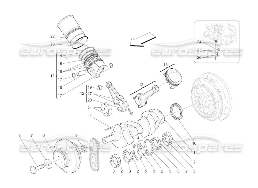 maserati grancabrio (2011) 4.7 crank mechanism parts diagram