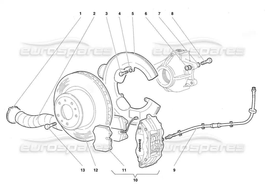 lamborghini diablo vt (1994) front brakes parts diagram