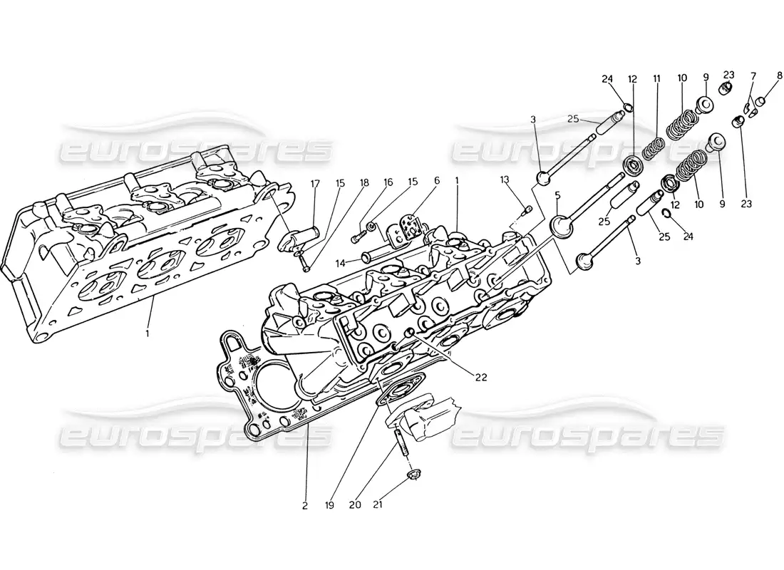 maserati 222 / 222e biturbo cylinder heads parts diagram