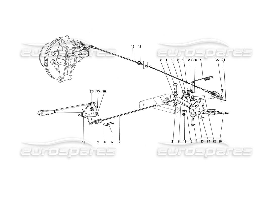 ferrari 246 dino (1975) handbrake control parts diagram