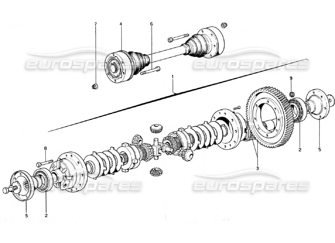 ferrari 308 gtb (1976) differential & axle shafts parts diagram