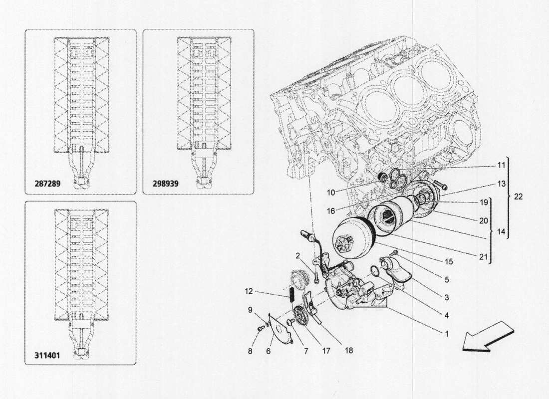 maserati qtp. v6 3.0 bt 410bhp 2wd 2017 lubrication system: pump and filter parts diagram