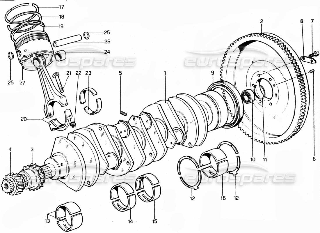 ferrari 365 gtc4 (mechanical) crank - brearings & pistons part diagram