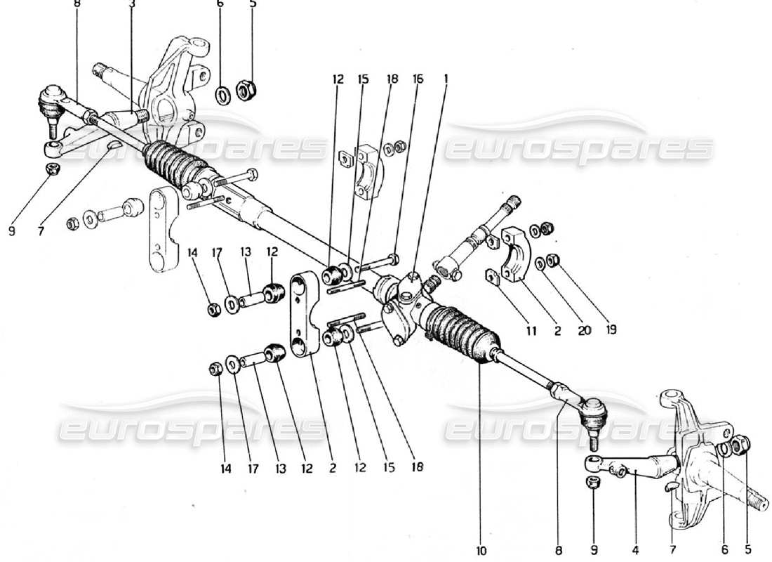 ferrari 308 gtb (1976) steering box and linkage parts diagram