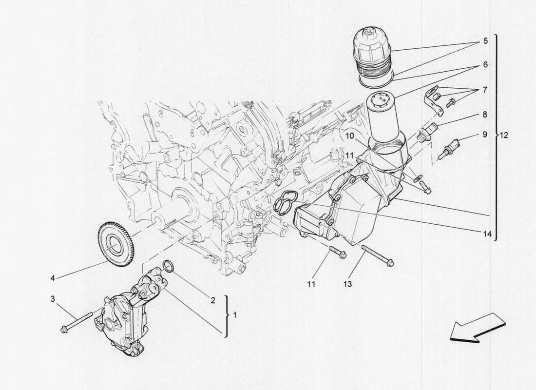 maserati qtp. v6 3.0 tds 275bhp 2017 lubrication system: pump and filter part diagram